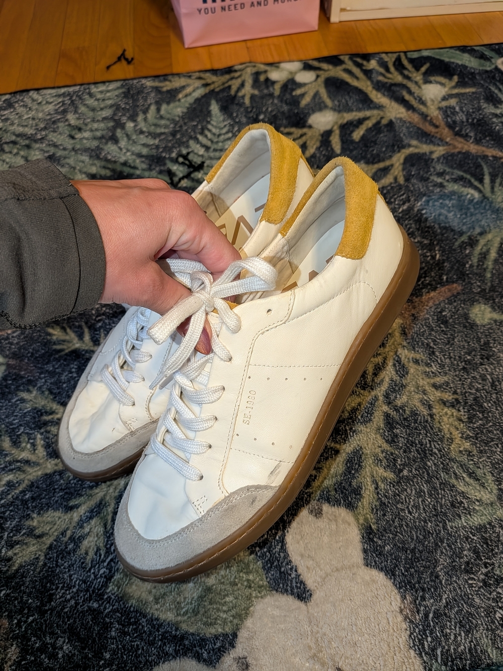 Sam Edelman White Leather Sneakers with Mustard Heel